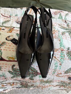 Enzo Angiolini Black Patent Pointed-Toe Slingback Heels